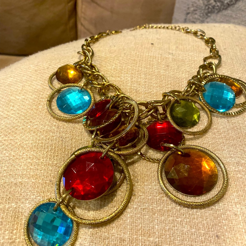 Gold Chain and Jewel Statement Necklace